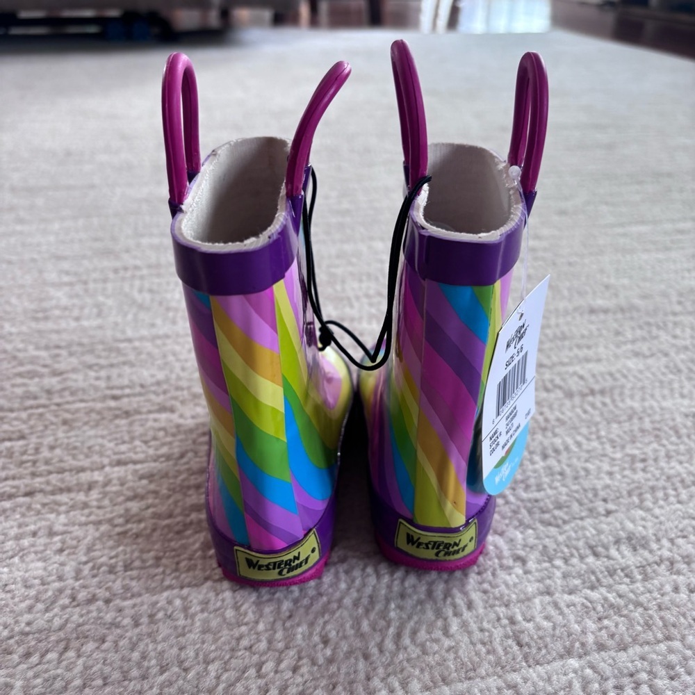Western Chief Rainbow Stripe Kids Rain Boots in Pink, Purple, Green, Blue NWT - Picture 7 of 8